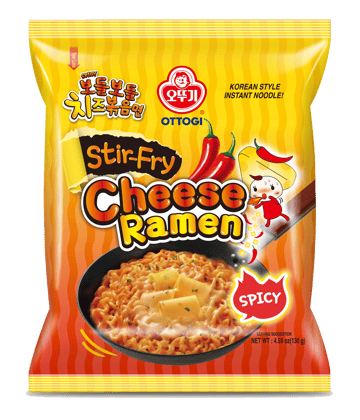 OTTOGI Cheese Ramen Spicy Stir Fry Instant Noodles, Korean Style, 130g Packs, The Product of Korea