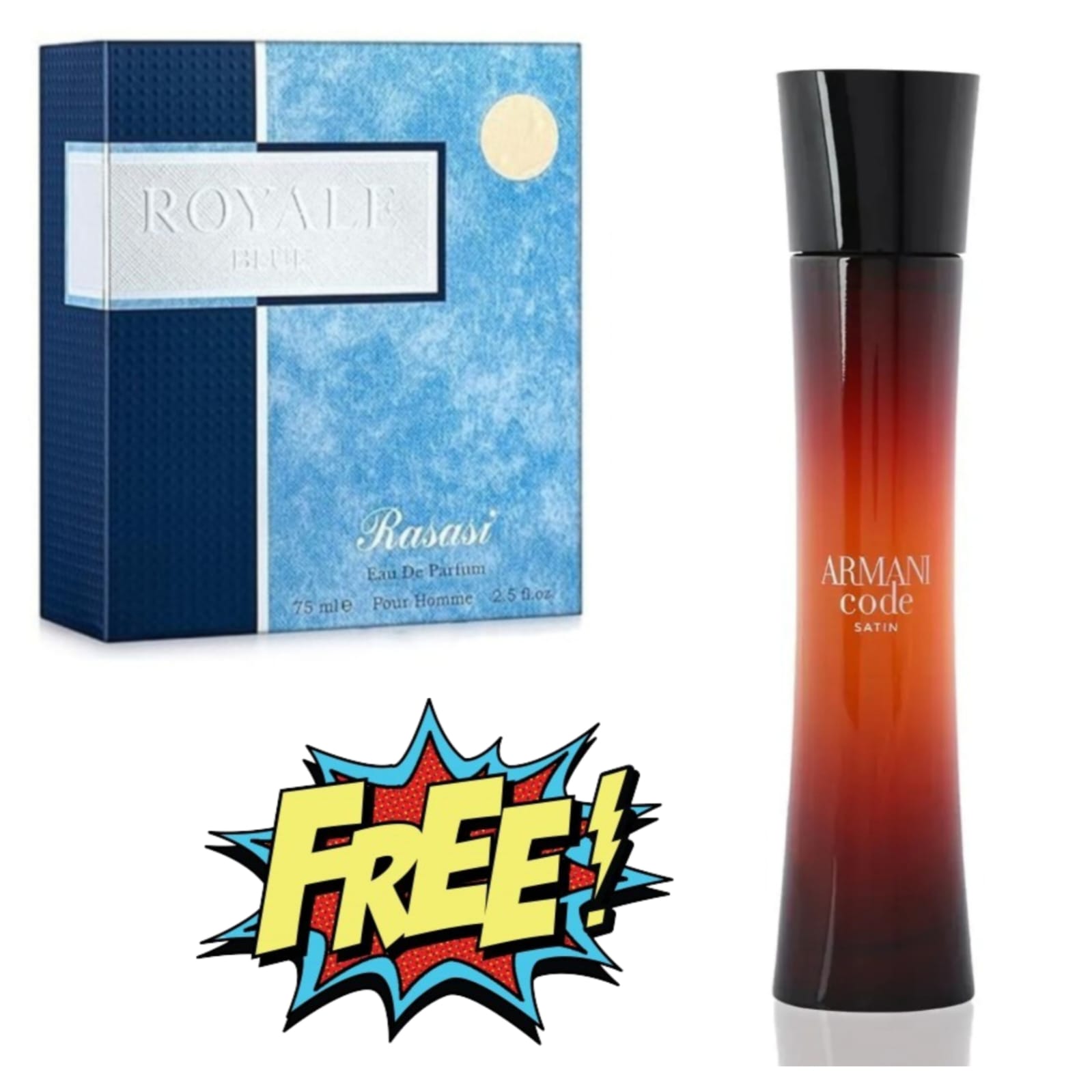 Rasasi Royale Blue 75ml EDP Free Armani Code Satin 75ml Perfume