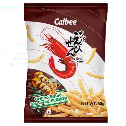Calbee Prawn Crackers Grilled Squid Seaweed Flavor 60g Pack, Imported, Loved by Japaneses