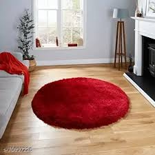 Global Home Shaggy Polyester Carpet for Home Mandir Red (90 cm, X 90 cm, Circle)