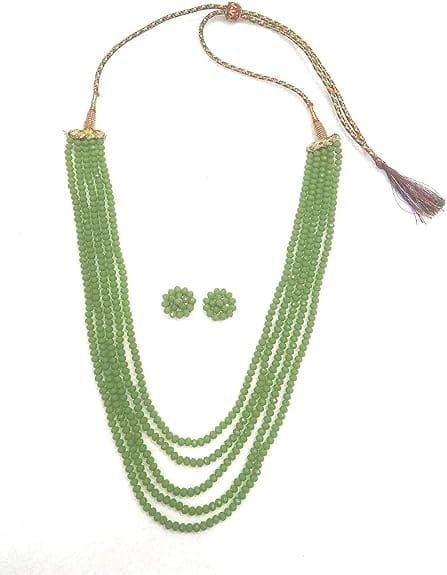 A V FASHION - Crystal Stone Beads 5 Layer Necklace set 16 Inch Long Light Green Color For Women and Girl Fashion Jewellery (Same as Shown In Image)