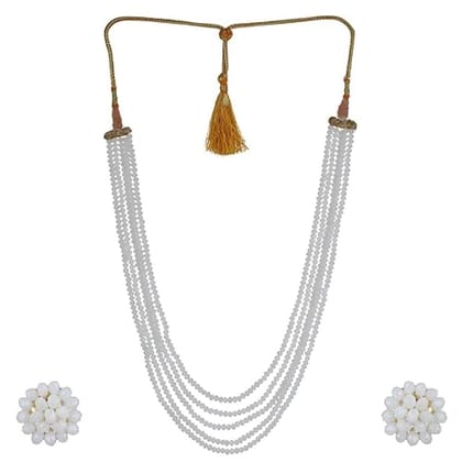 A V FASHION INDIA - Semi Precious Crystal Gemstone Beads Five Layer Necklace Set For Girl and Women Round Faceted Beaded Mala Fashion Jewellery