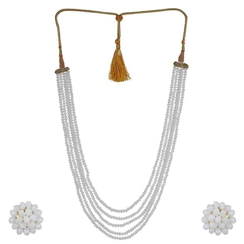A V FASHION INDIA - Semi Precious Crystal Gemstone Beads Five Layer Necklace Set For Girl and Women Round Faceted Beaded Mala Fashion Jewellery