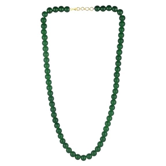 Manbhar Gems - Green Crystal/Glass Gemstone Beads 1 Layer Necklace Beaded Strand Statement Round Smooth Green Colour Mala For Girl and Women Fashion Jewellery
