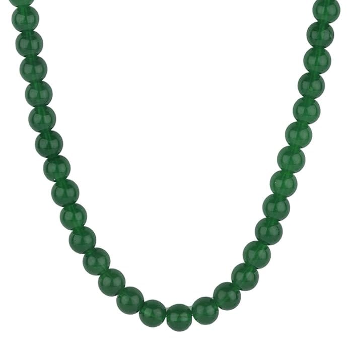Manbhar Gems - Green Crystal/Glass Gemstone Beads 1 Layer Necklace Beaded Strand Statement Round Smooth Green Colour Mala For Girl and Women Fashion Jewellery