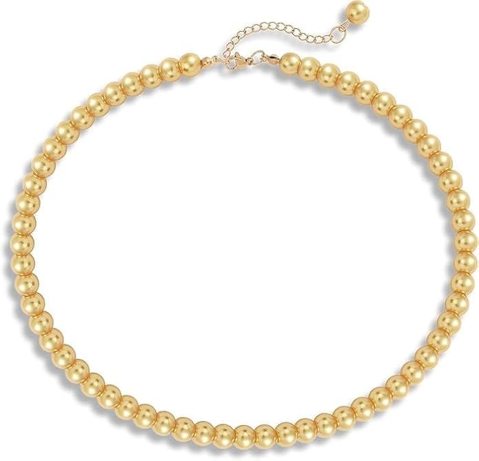 MANBHAR GEMS - Faux Pearl Necklace For Girl and Women Yellow Pearl Necklaces for Women, 8MM Beaded Choker Necklace 1 Layer Beaded Mala Fashion Jewellery