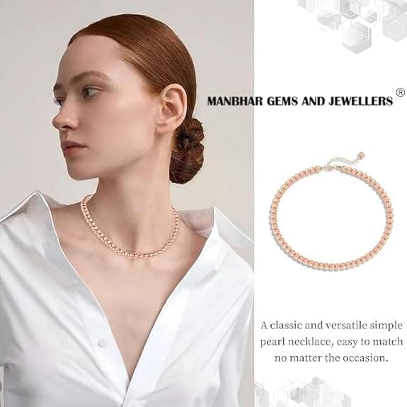 Faux Pearl Necklace For Girl and Women Orange Pearl Necklaces for Women, 8MM Beaded Choker Necklace 1 Layer Beaded Mala Fashion Jewellery