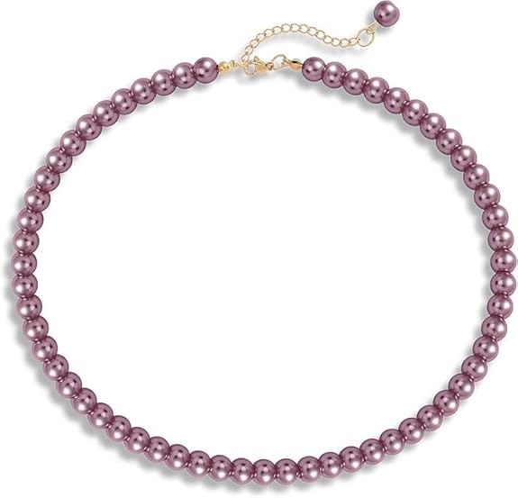 MANBHAR GEMS - Faux Pearl Necklace For Girl and Women Purple Pearl Necklaces for Women, 8MM Beaded Choker Necklace 1 Layer Beaded Mala Fashion Jewellery
