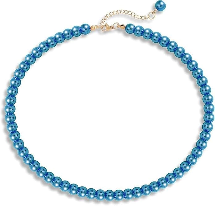 MANBHAR GEMS - Faux Pearl Necklace For Girl and Women Blue Pearl Necklaces for Women, 8MM Beaded Choker Necklace 1 Layer Beaded Mala Fashion Jewellery