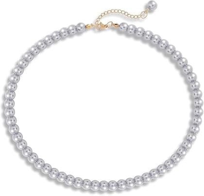 MANBHAR GEMS - Faux Pearl Necklace For Girl and Women Gray Pearl Necklaces for Women, 8MM Beaded Choker Necklace 1 Layer Beaded Mala Fashion Jewellery