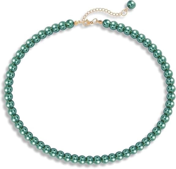 MANBHAR GEMS - Faux Pearl Necklace For Girl and Women Green Pearl Necklaces for Women, 8MM Beaded Choker Necklace 1 Layer Beaded Mala Fashion Jewellery