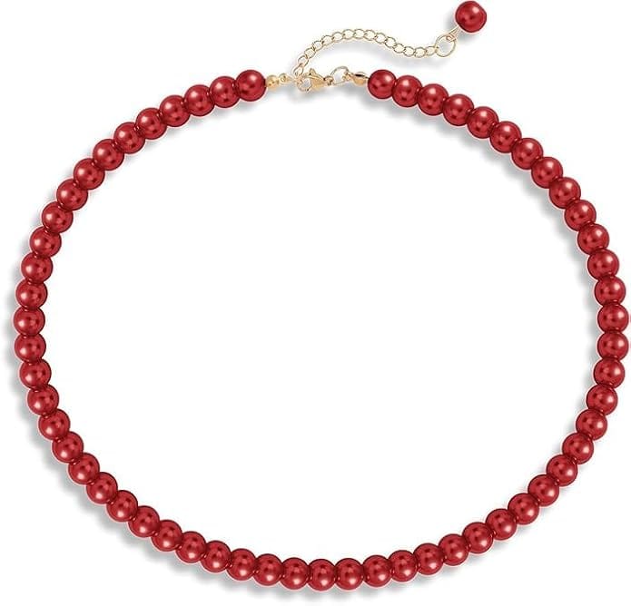 MANBHAR GEMS - Red Crystal Necklace For Girl and Women Crystal Necklaces for Women, 8MM Beaded Choker Necklace 1 Layer Beaded Mala Fashion Jewellery