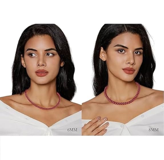 MANBHAR GEMS - Red Crystal Necklace For Girl and Women Crystal Necklaces for Women, 8MM Beaded Choker Necklace 1 Layer Beaded Mala Fashion Jewellery