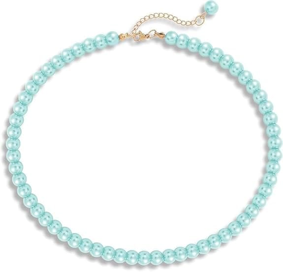 MANBHAR GEMS - Faux Pearl Necklace For Girl and Women Sea Green Pearl Necklaces for Women, 8MM Beaded Choker Necklace 1 Layer Beaded Mala Fashion Jewellery