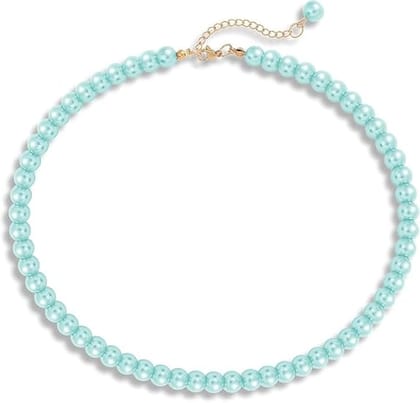 MANBHAR GEMS - Faux Pearl Necklace For Girl and Women Sea Green Pearl Necklaces for Women, 8MM Beaded Choker Necklace 1 Layer Beaded Mala Fashion Jewellery