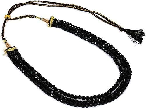 Semi Precious Crystal Gemstone Beads 3 Layer 16 Inch Long Multistrand Necklace for Women (Same as Image) black
