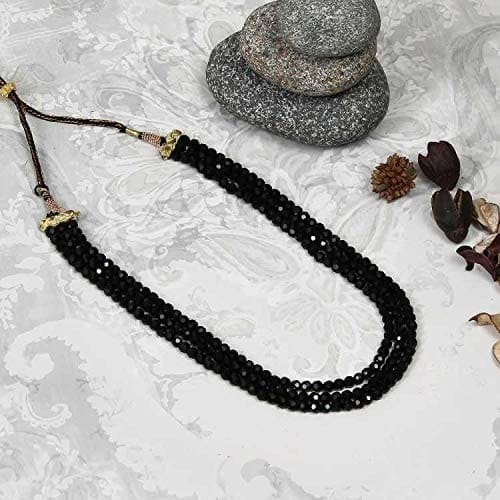 Semi Precious Crystal Gemstone Beads 3 Layer 16 Inch Long Multistrand Necklace for Women (Same as Image) black