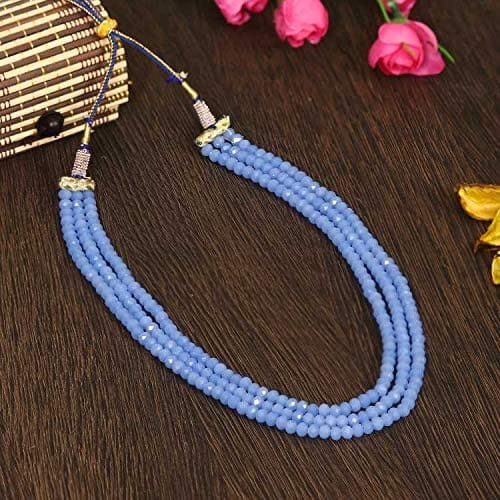 Semi Precious Crystal Gemstone Beads 3 Layer 16 Inch Long Multistrand Necklace for Women (Same as Image) firozi