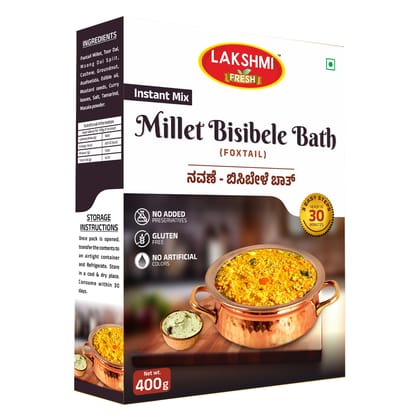 Lakshmi Fresh Foxtail Millet Bisibele Bath – 400g | Instant, Ready-to-Cook & Gluten-Free | Healthy Millet Meal