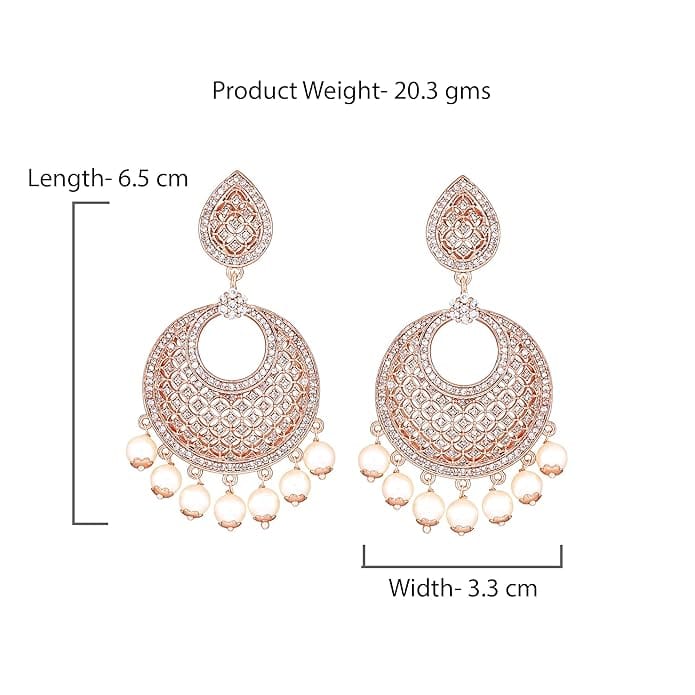 Stunning Cubic Zirconia and Pearl Drop Earrings in Rose Gold Plating