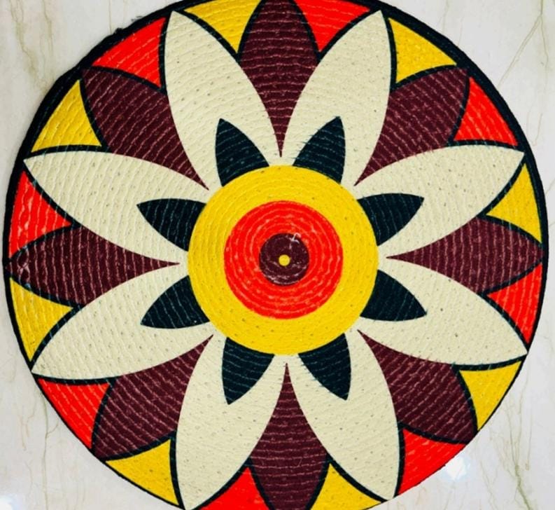 Unique Handwoven Cotton Area Rug with Floral Medallion Design - 100% Natural Materials - Washable and Reversible