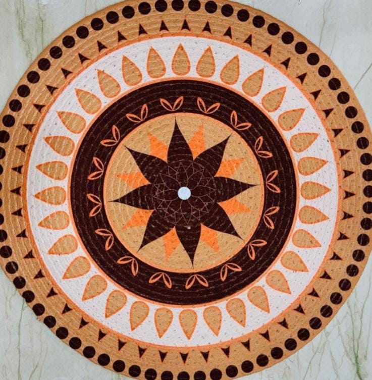 Unique Handcrafted Cotton Mandala Floor Rug/Wall Hanging Tapestry, Bohemian Home Decor, Yoga Meditation Mat, Orange Brown.