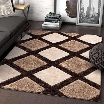 Global Home Modern Geometric 3D Textured Thick and Soft Shaggy Fur Rug & Carpet ( 4 x 6 Feet )