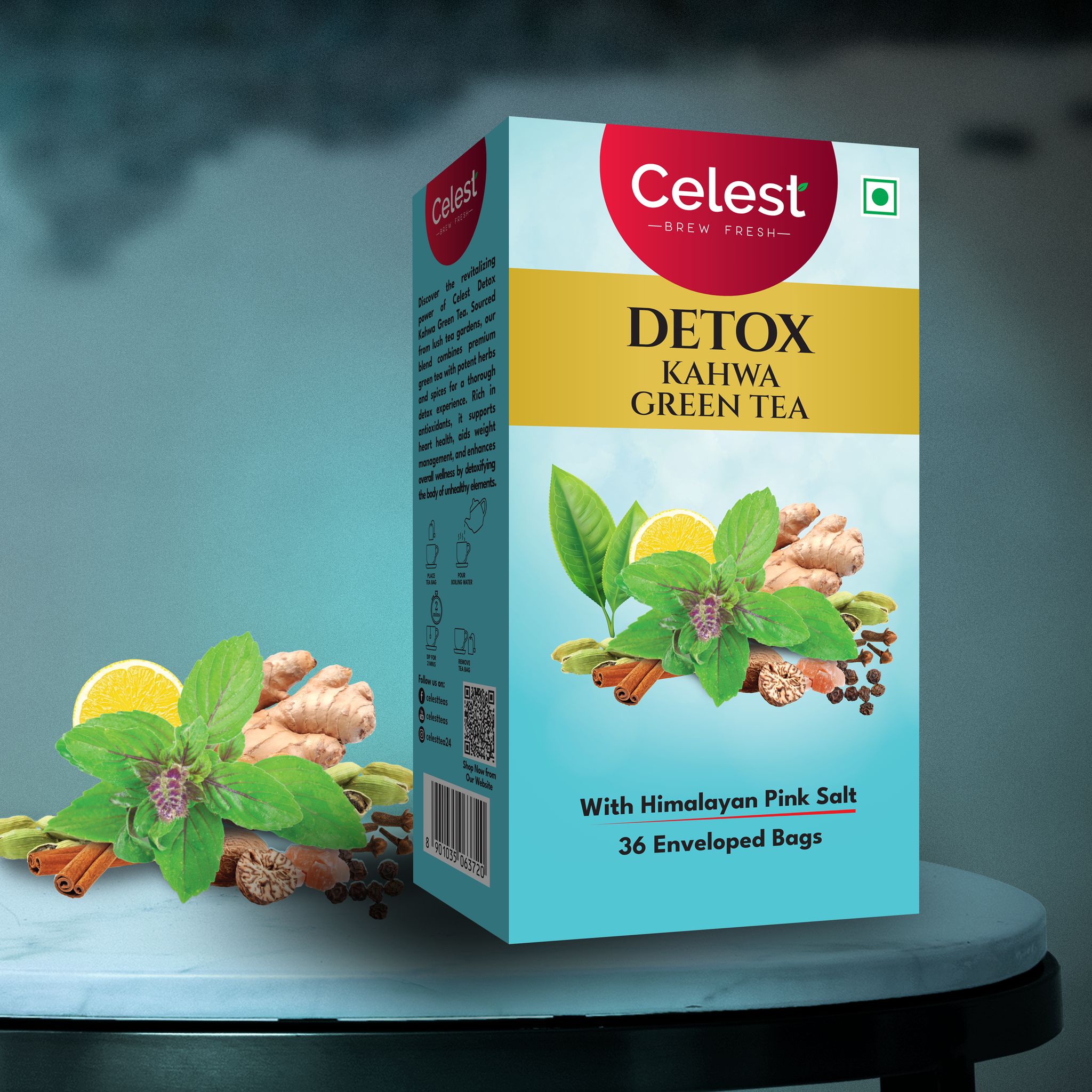 Celest Detox Kahwa Green Tea, 36 Tea Bags | Kahwa Detox Tea | Kahwa Green Tea