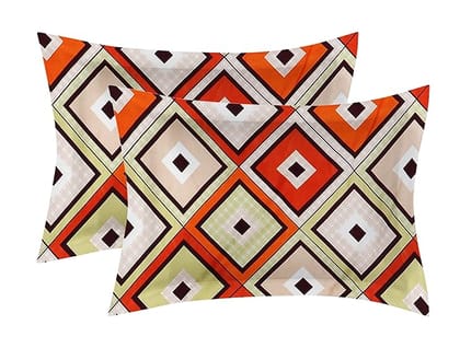  Set of 2 Pillow Shams - 100% Cotton - Soft and Breathable - Geometric Pattern - Orange, Brown, and Green
