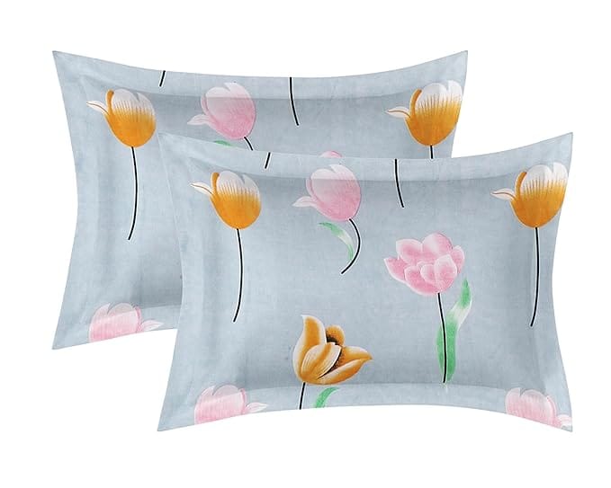 Set of 2 Pillow Covers with Floral Print, Standard Size, 100% Cotton, Soft and Breathable, Easy Care, Machine Washable