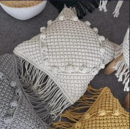  Woven Textured Tufted Throw Pillow Cover with Pom Poms and Fringe