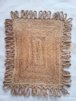  Handwoven Natural Jute Rug with Fringe Border - Eco-Friendly and Durable Doormat for Home Decor