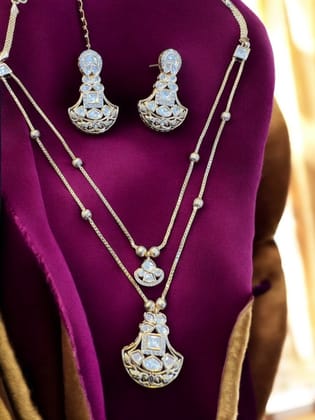 Gold Plated Kundan Meenakari Pendant Set By Dia Art Jewels