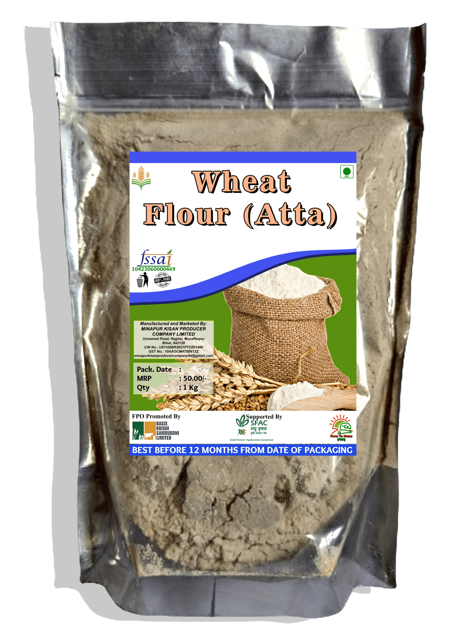 Wheat flour (Atta) | 1Kg { Pack of 2} (pack of 2)