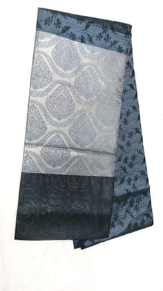 AFSARA SAREES Banarasi silk Jaqaurd weaving Sarees with blouse Piece (Black and Gray)