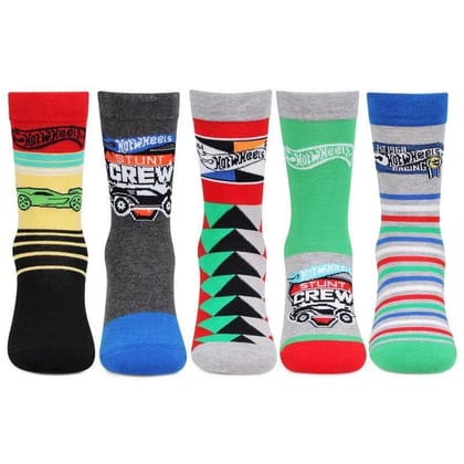 Hot Wheels Kids Fancy Crew Length Socks (Abstract Designs)- Pack of 5 Assorted 3 - 5 Years