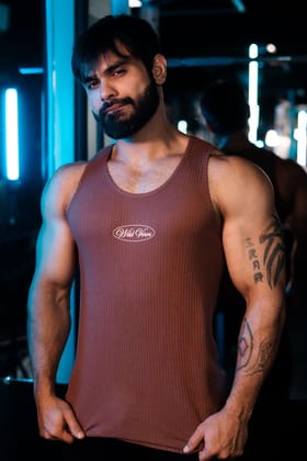 WILD VERVE RIBBED TANK (BROWN)-S