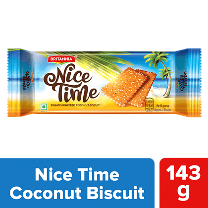 Britannia Nice Time Coconut Biscuit - Ready To Eat, Crunchy & Sweet, 143 G