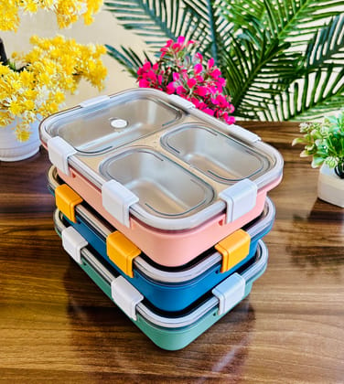 Meal To Go Stainless Steel Bento Box with Free Spoon And Chopsticks-Without Personalised Name Engraving / Green