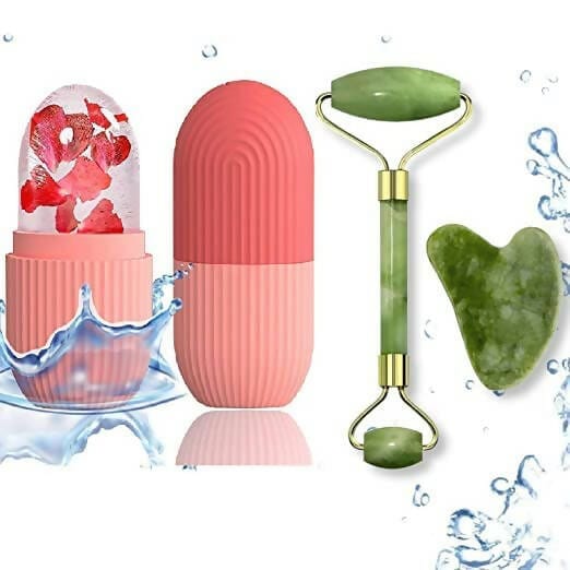 Face Stone Jade Roller Massager with Gua Sha Stone And Ice Roller Set Facial Roller