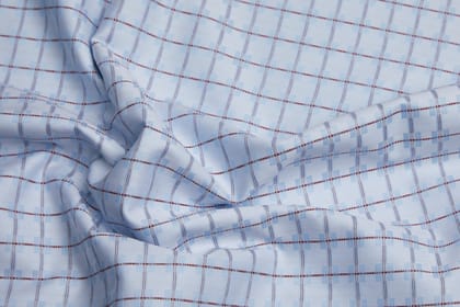 100% Giza Cotton, Yarn Dyed Checks, Dobby,Sky Blue,Men And Women, Unstitched Shirting Or Top Fabric-1 Meter