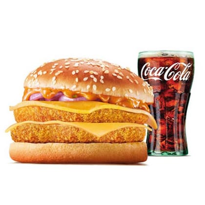 Crispy Veg Double Patty Burger With Double Cheese Slice+Cola Medium