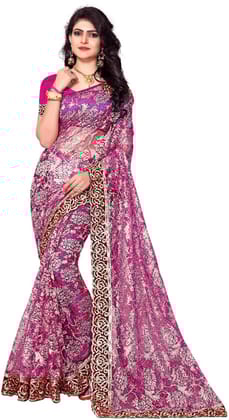 ANSH Womens Cotton Blend Self Design Saree length (5.5m) & Blouse Piece Size (0.8m) (Pink)