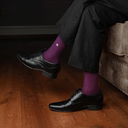 Men Cosmic Ribbed Formal Socks - Dark Purple