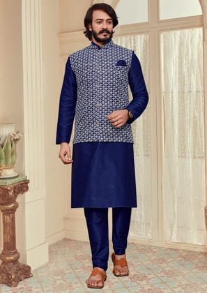 Blue Lakhnavi work Waistcoat, Nehru Jacket, ethnic jacket (only Waistcoat)-L