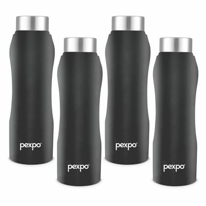 PEXPO Stainless Steel Fridge Water Bottle, 750 ml, Knight Black, Bistro | Leak-Proof & Easy to Grip Water Bottle (Pack of 4)