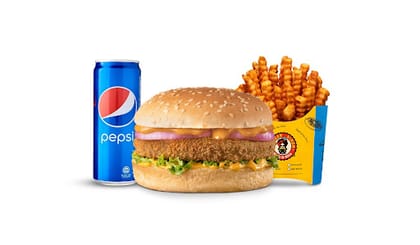 Jr Fried Chicken Burger Combo __ Classic Salted Fries (Regular),Pepsi Can