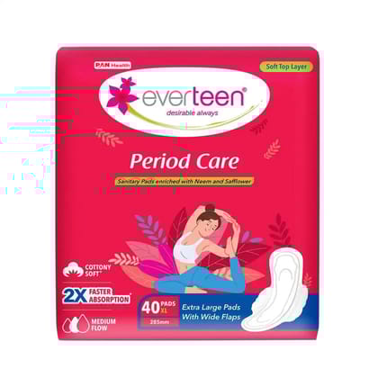 everteen Period Care XL Soft 40 Sanitary Pads Enriched with Neem and Safflower For Medium Flow-1 Pack