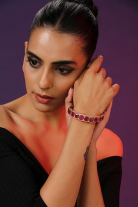Syra Red Gold Plated Zirconia Bangle-Zirconia