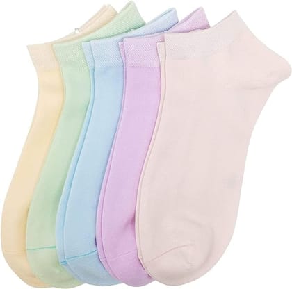 HAYBERG Women's Polyester Blend Ankle Socks, Low Cut, Thin, Lightweight, Pastel Colours, Soft, Pack of 5 Pairs, Assorted